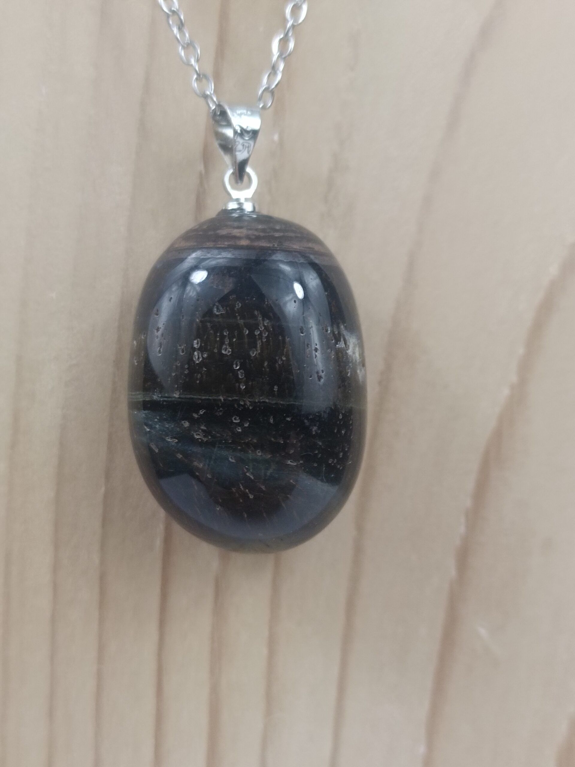 Collier Œil de faucon avec chaîne – Pierre naturelle d’Afrique du Sud – Image 3