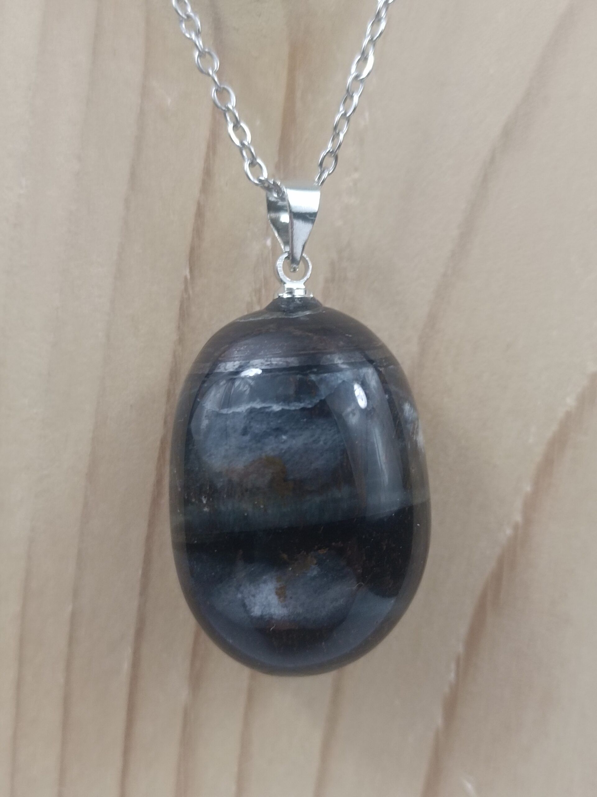 Collier Œil de faucon avec chaîne – Pierre naturelle d’Afrique du Sud – Image 2